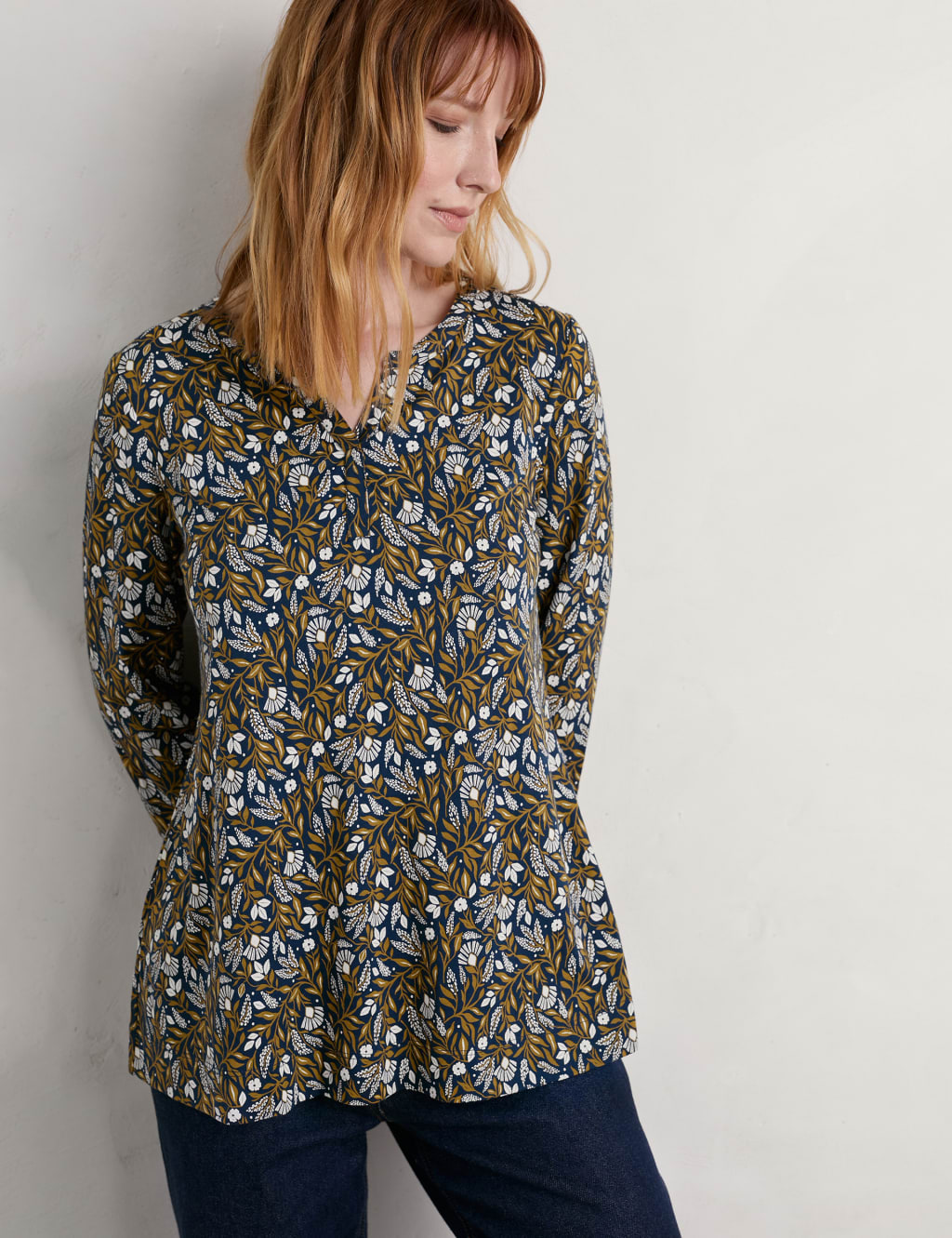 Cotton Rich Floral Notch Neck Top 3 of 5