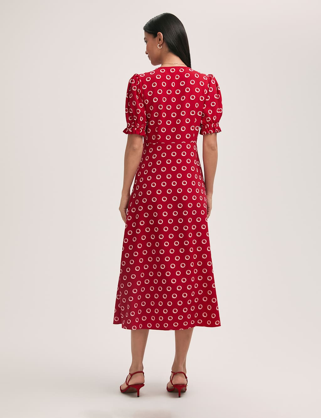 Crepe Polka Dot V-Neck Midi Tea Dress 2 of 4