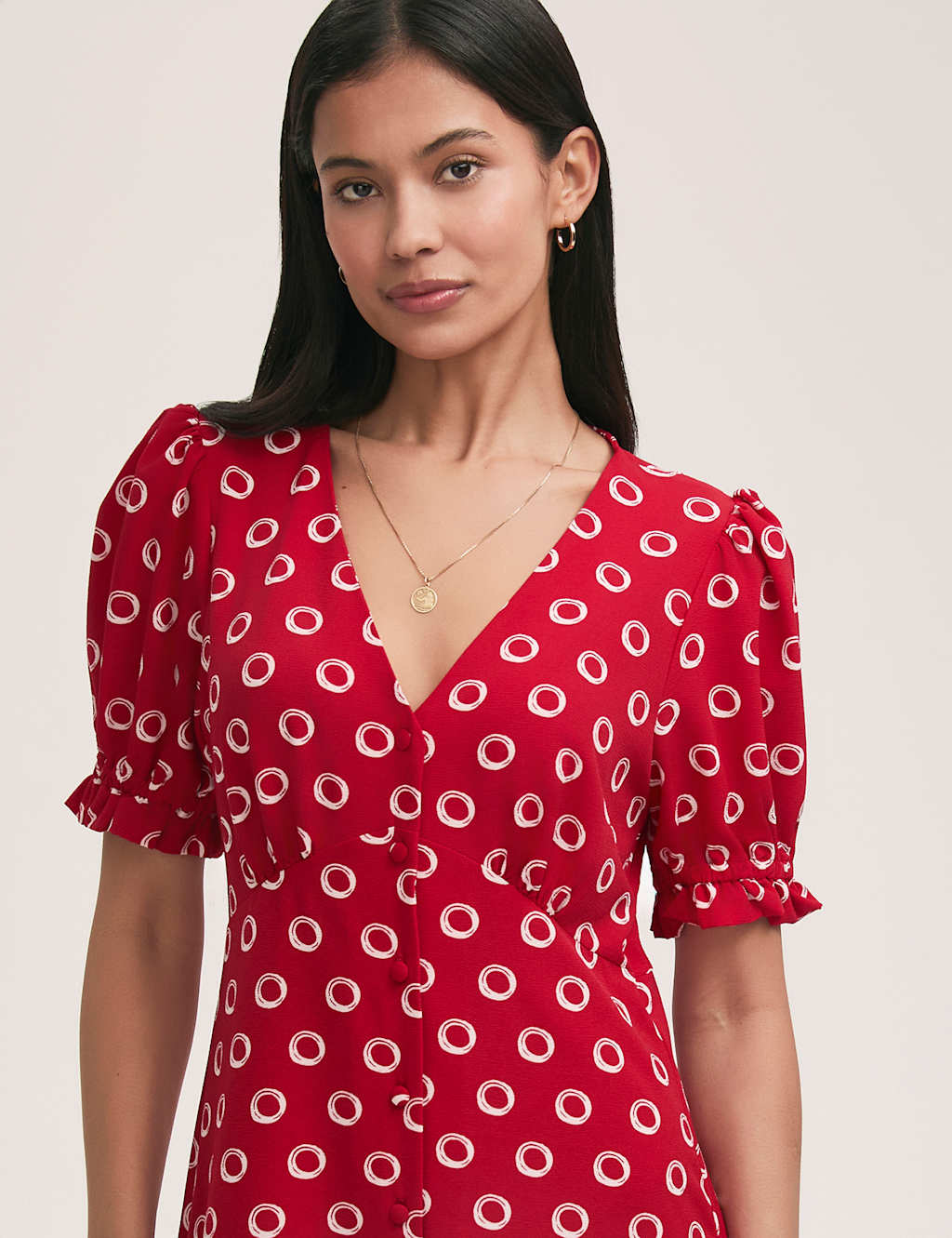 Crepe Polka Dot V-Neck Midi Tea Dress 4 of 4