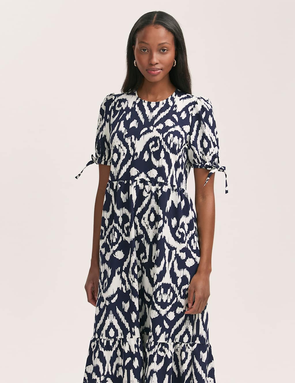 Crepe Printed Midi Tiered Tea Dress 3 of 4
