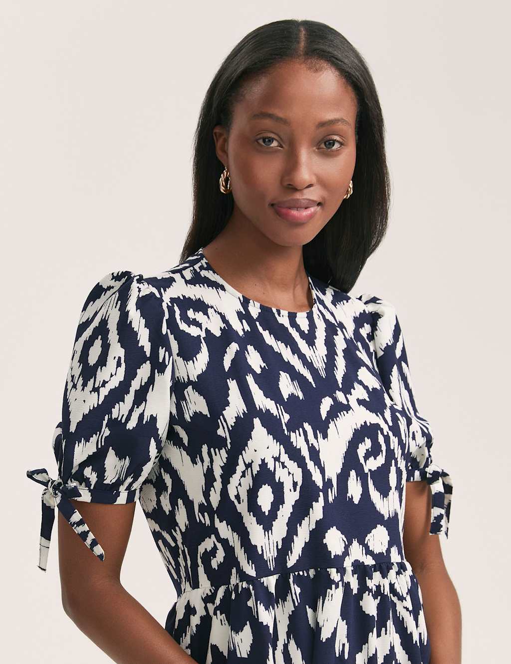 Crepe Printed Midi Tiered Tea Dress 4 of 4