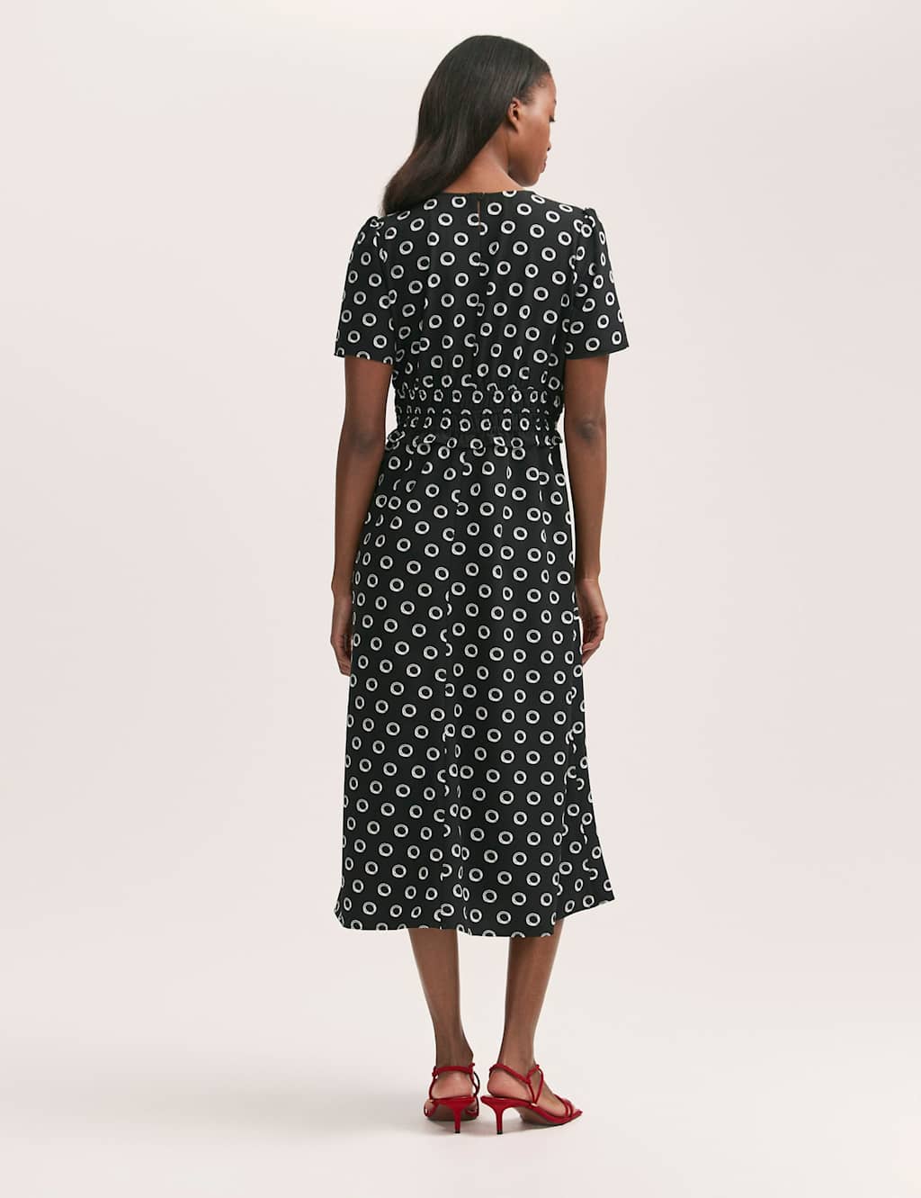 Crepe Polka Dot Midi Waisted Tea Dress 2 of 4