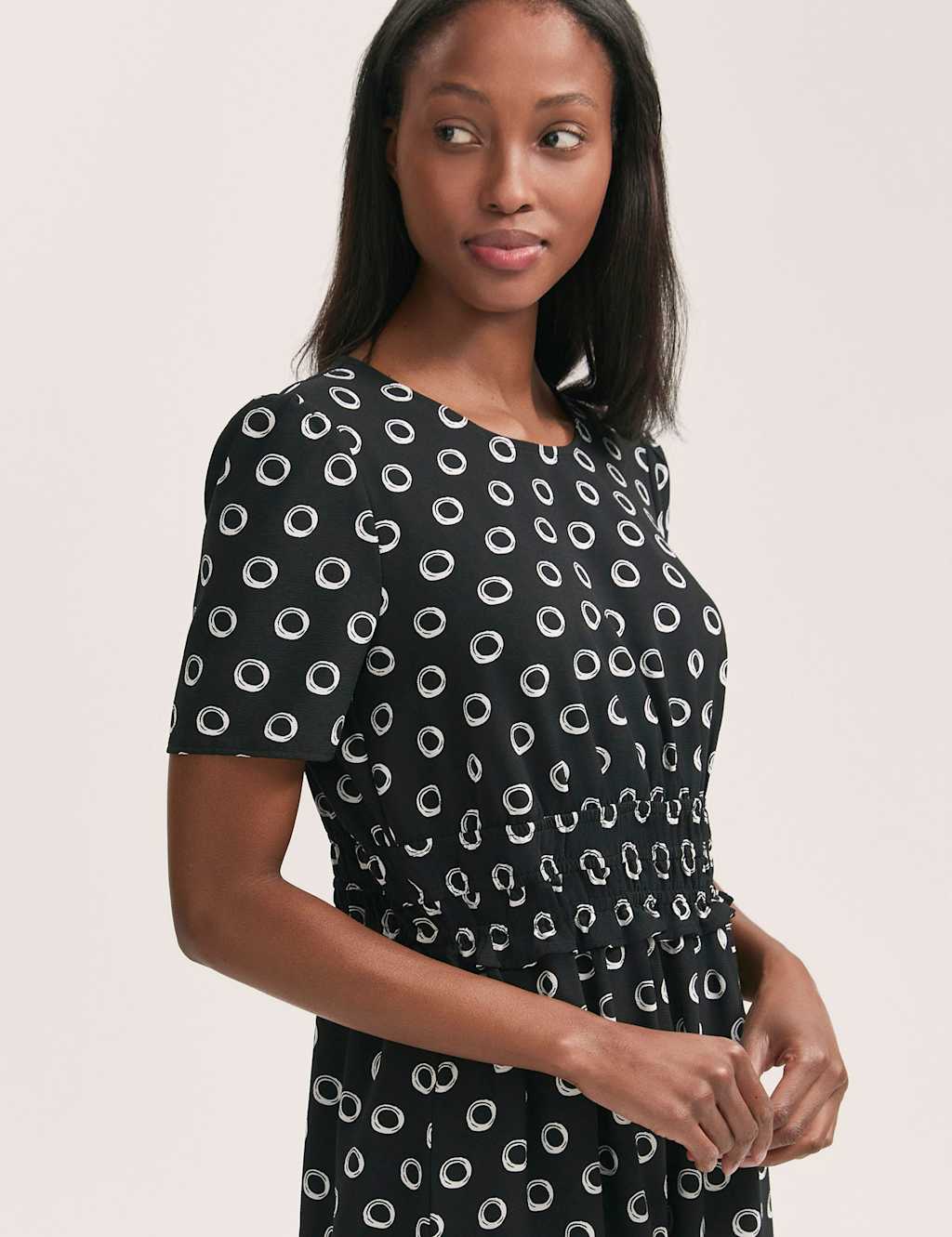 Crepe Polka Dot Midi Waisted Tea Dress 4 of 4