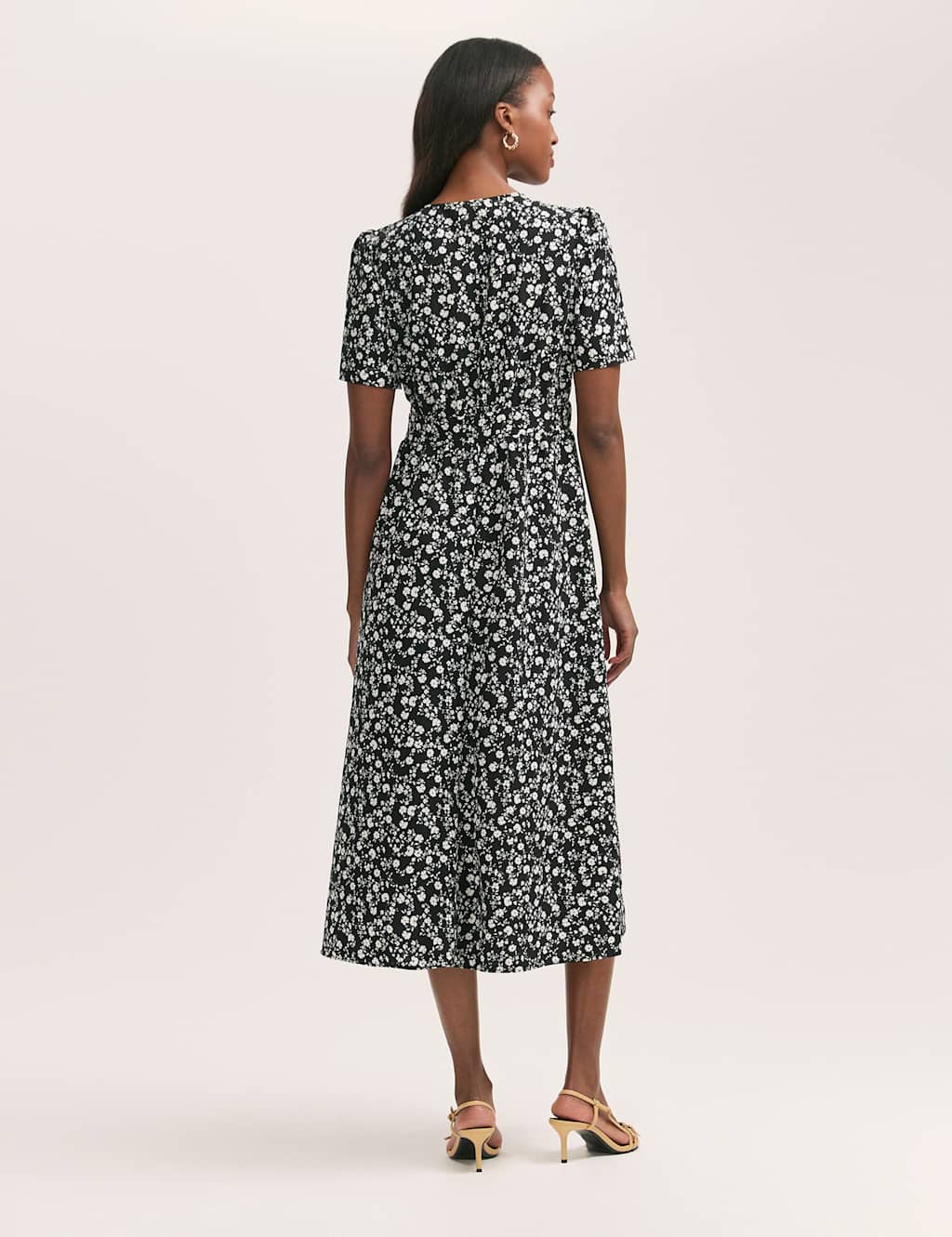 Crepe Floral Tie Neck Midi Tiered Tea Dress 2 of 4