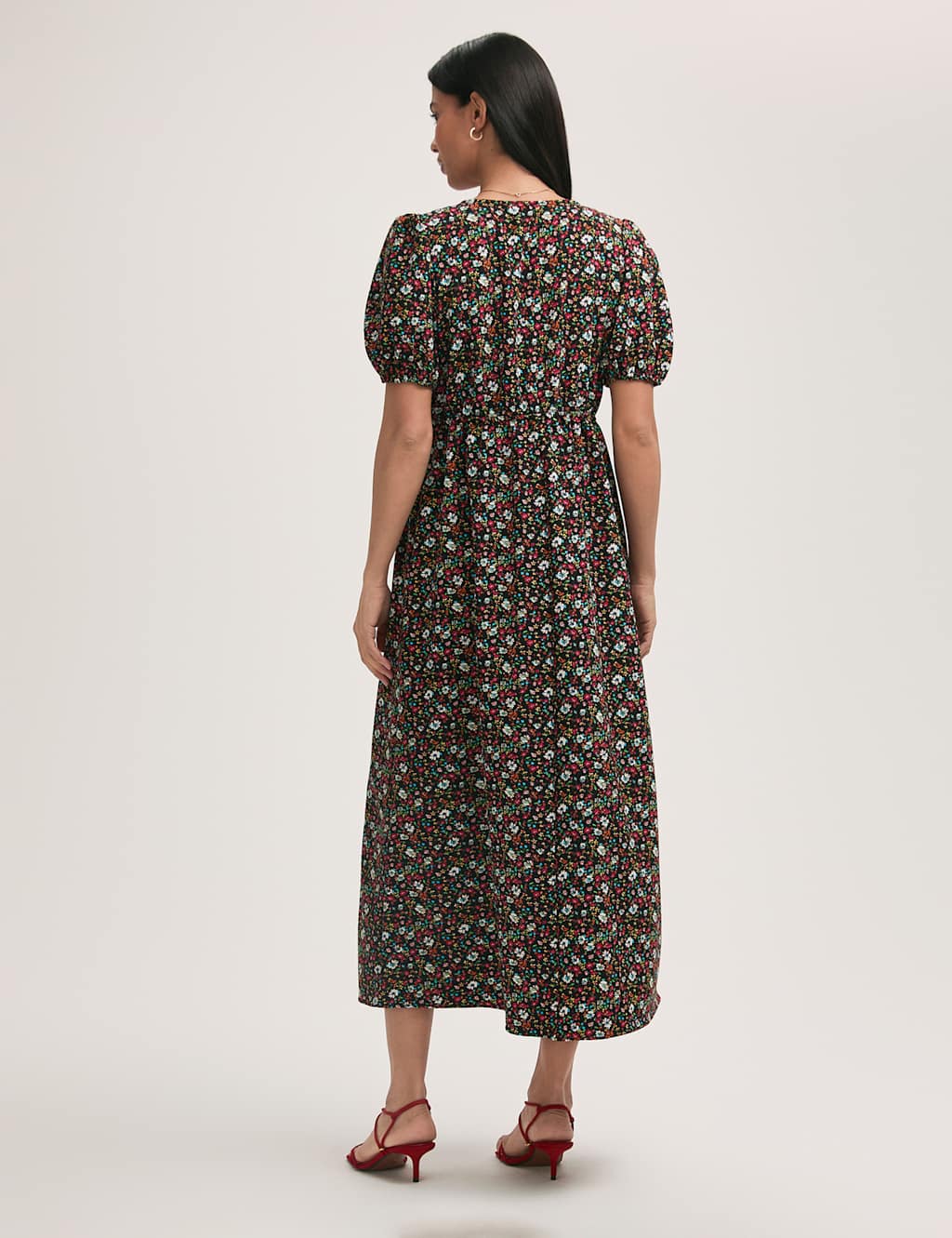Crepe Ditsy Floral V-Neck Midi Tea Dress 2 of 4