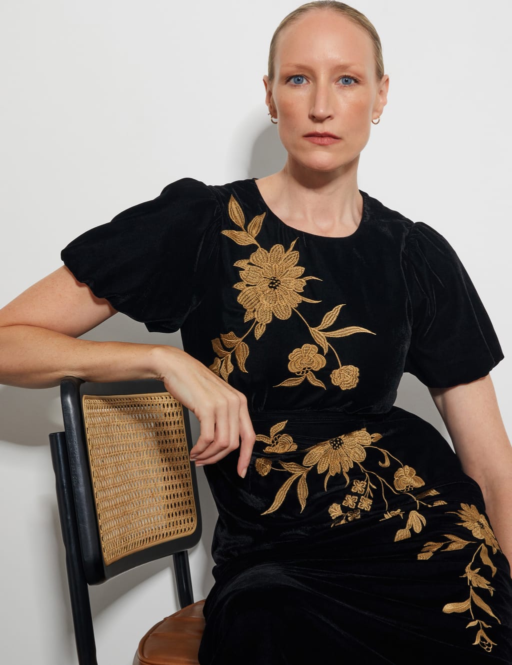 Velvet Embroidered Midi Waisted Dress 3 of 5