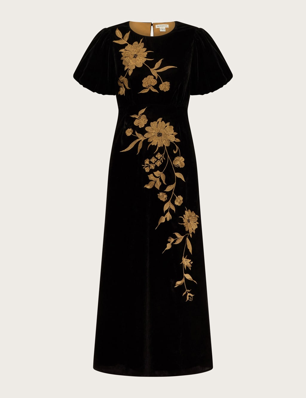 Velvet Embroidered Midi Waisted Dress 2 of 5