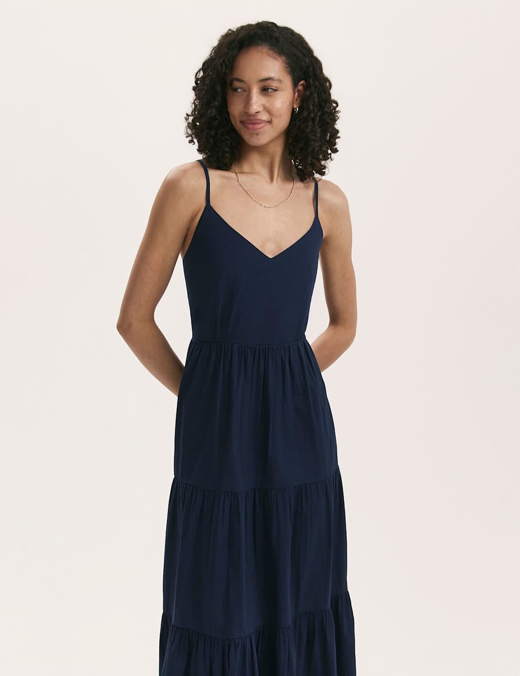 Pure Cotton V-Neck Midi Tiered Dress 3 of 4