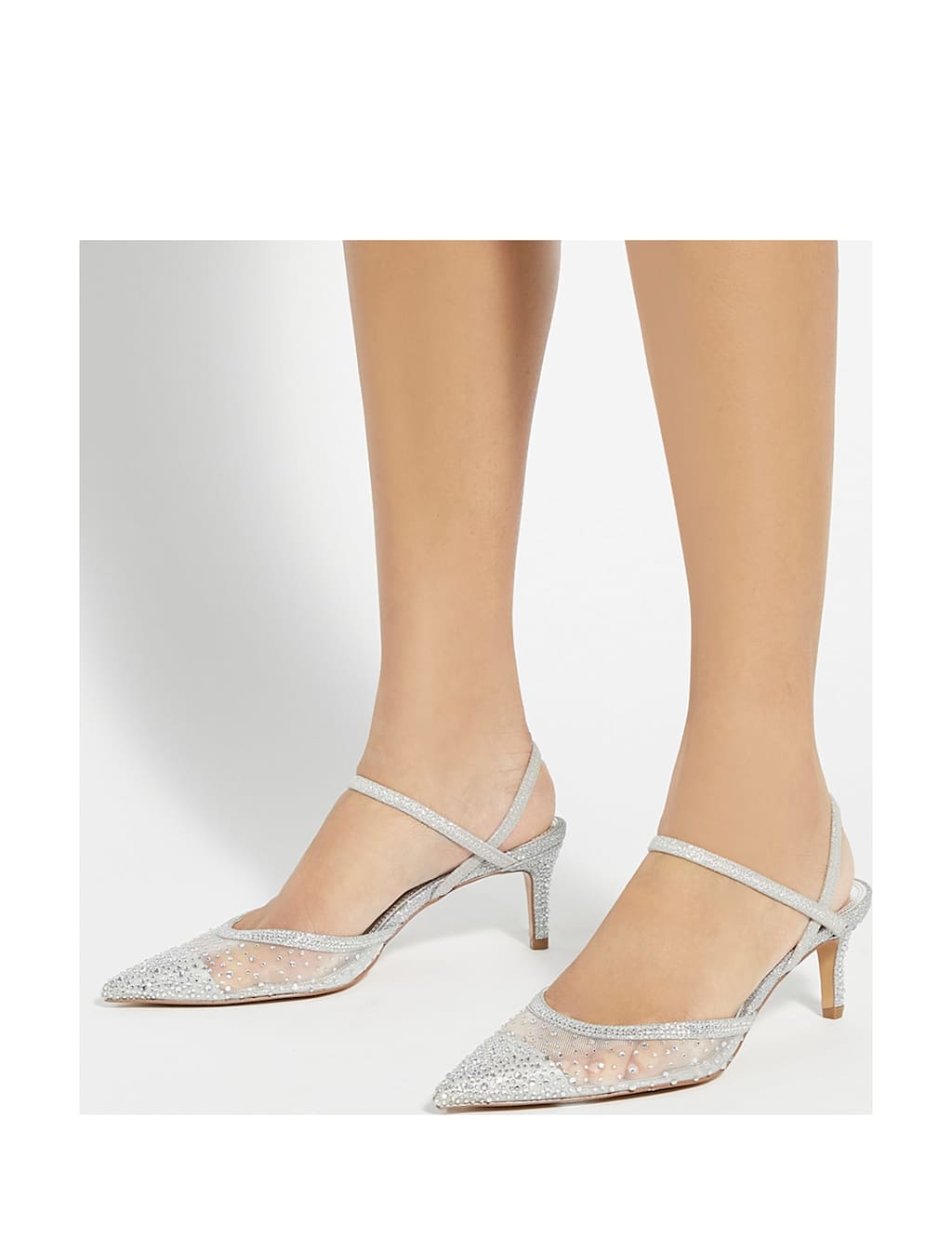 Sparkle Mesh Detail Kitten Heel Court Shoes 2 of 6