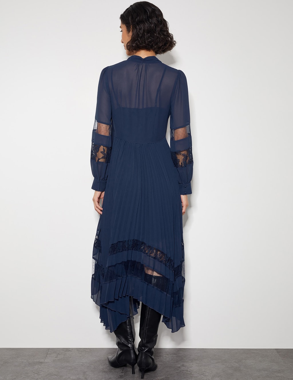 Lace Insert Pleated Midi Shirt Dress 3 of 4
