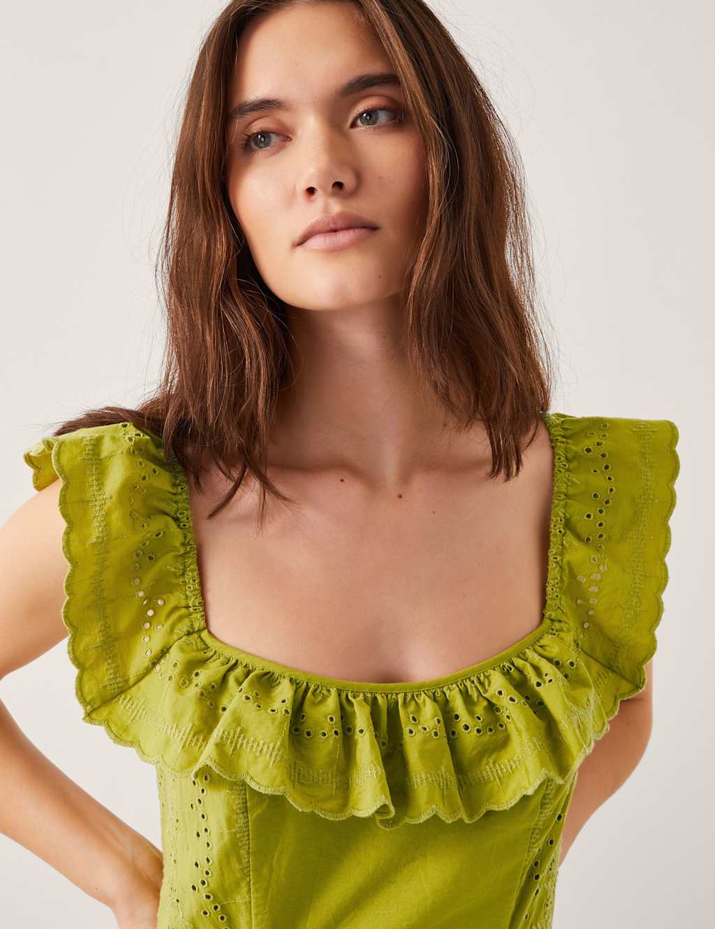 Pure Cotton Broderie Square Neck Tiered Dress 3 of 4