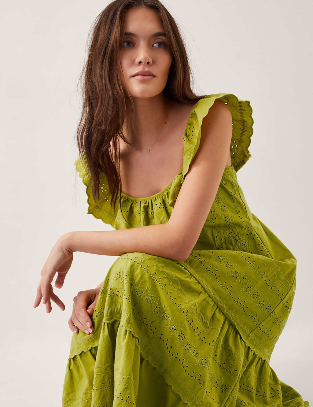 Pure Cotton Broderie Square Neck Tiered Dress 4 of 4