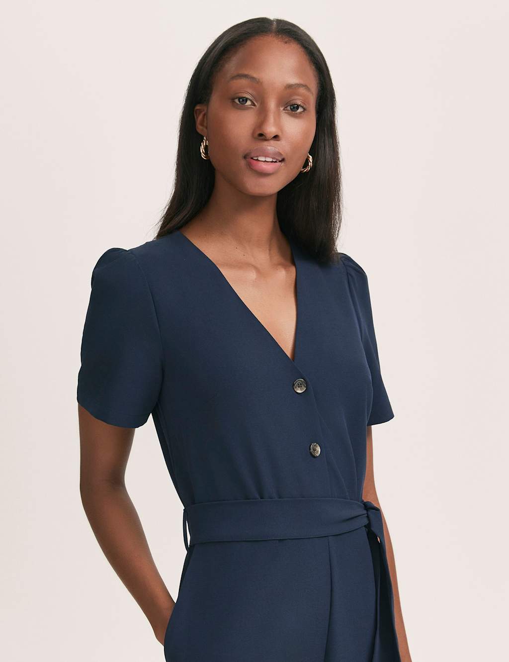 Crepe Button Front Short Sleeve Jumpsuit 4 of 4