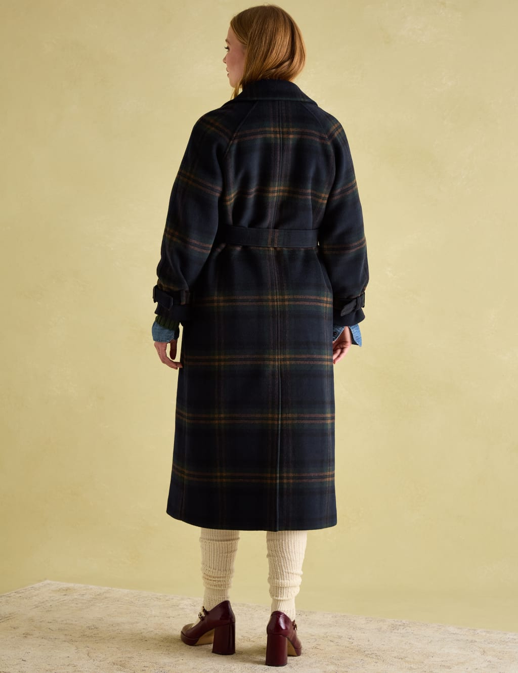 Wool Blend Checked Trench Style Coat 2 of 6