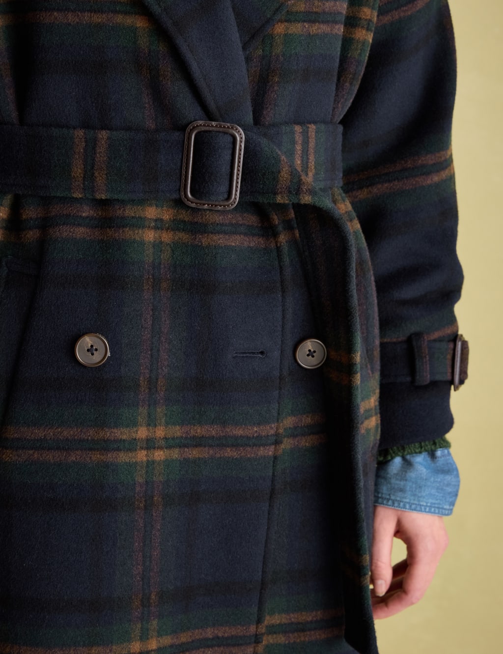 Wool Blend Checked Trench Style Coat 6 of 6