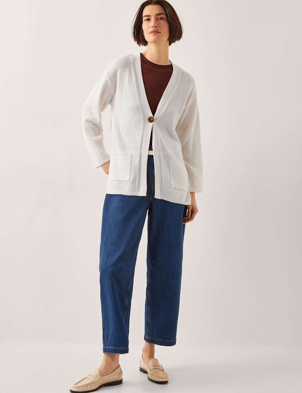 Cotton Rich Textured V-Neck Cardigan 2 of 5