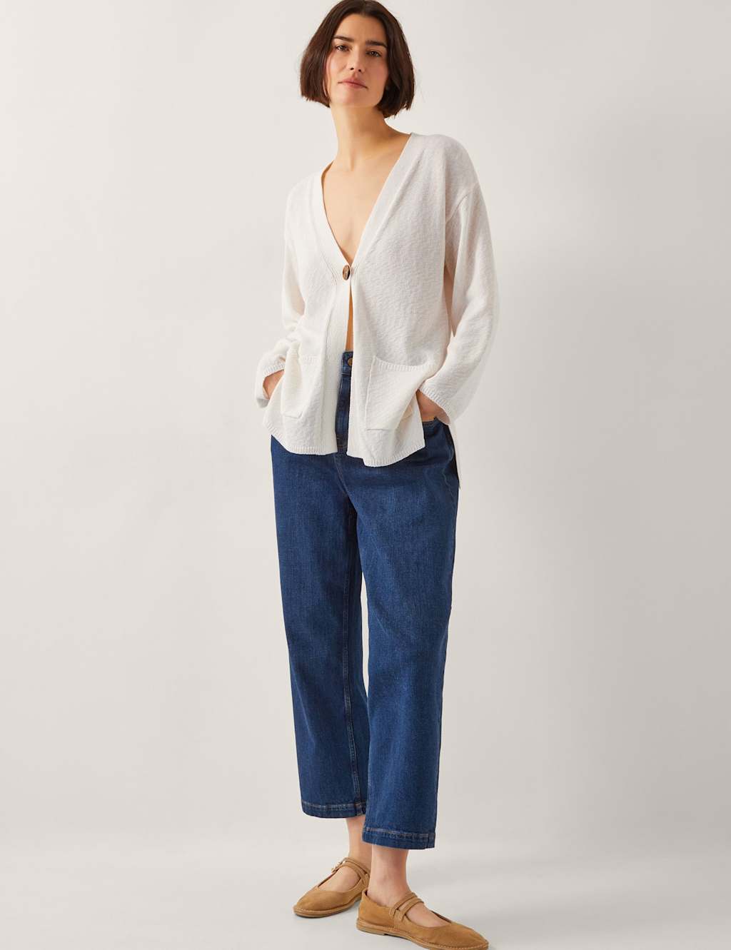 Cotton Rich Textured V-Neck Cardigan 5 of 5