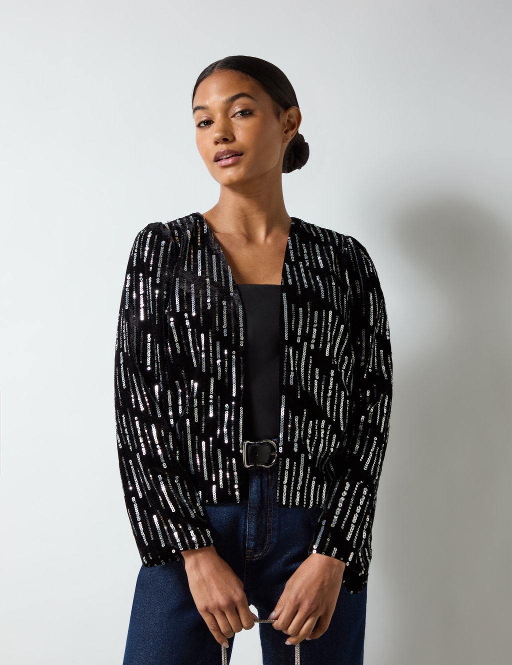 Velvet Embellished Cropped Jacket