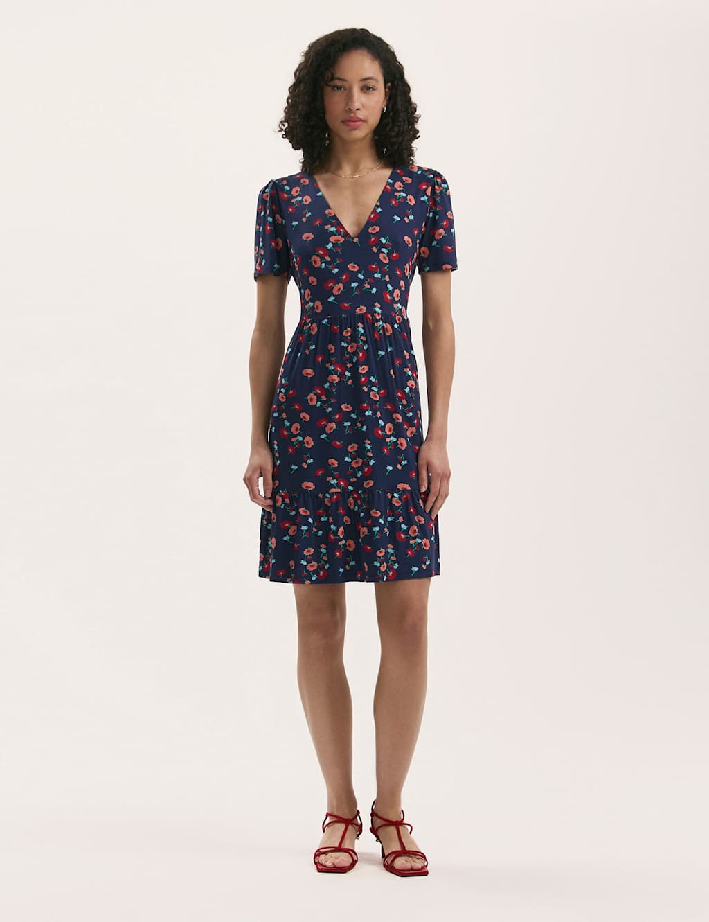 Jersey Floral V-Neck Tiered Dress 3 of 4