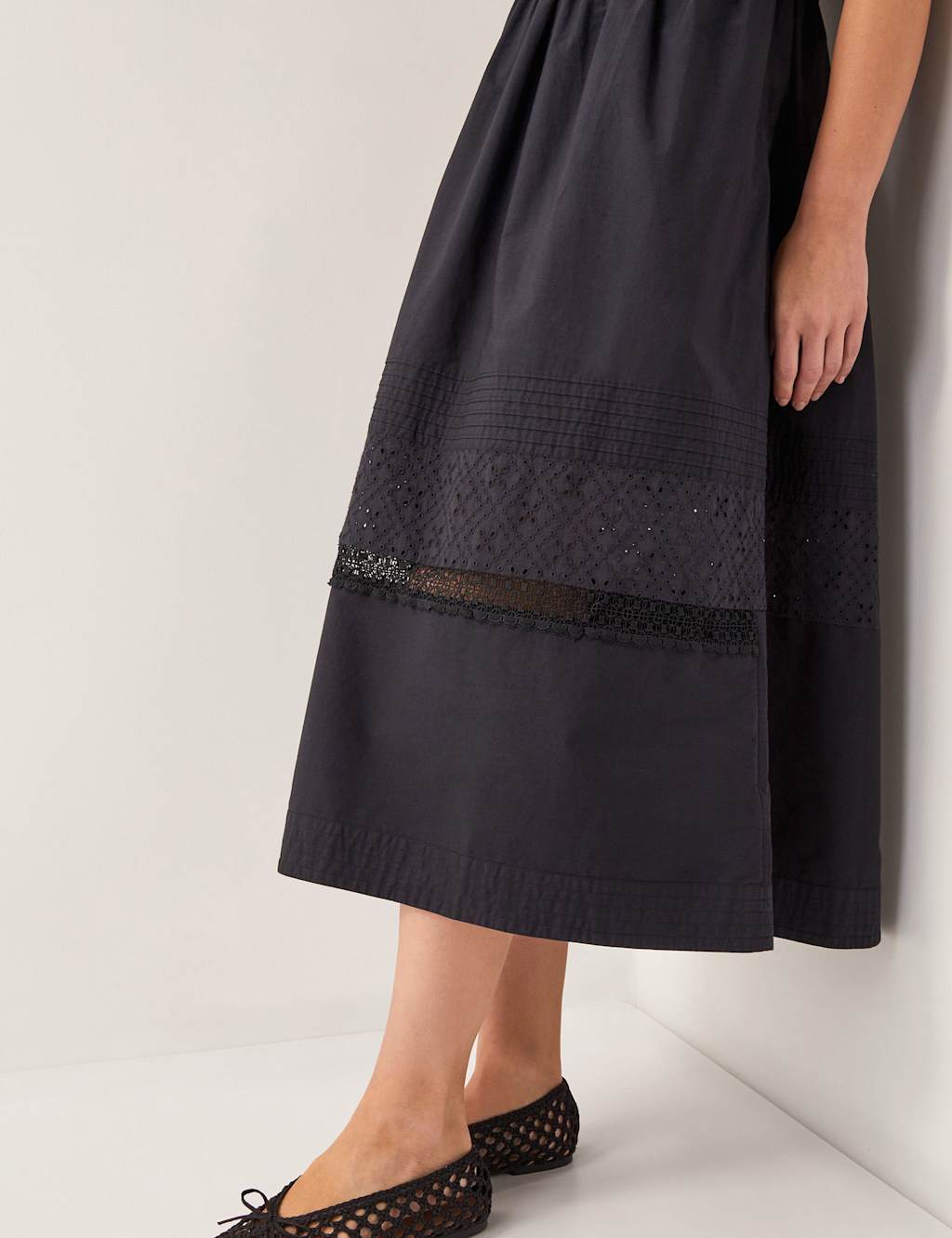 Pure Cotton Broderie Midi Waisted Dress 3 of 4