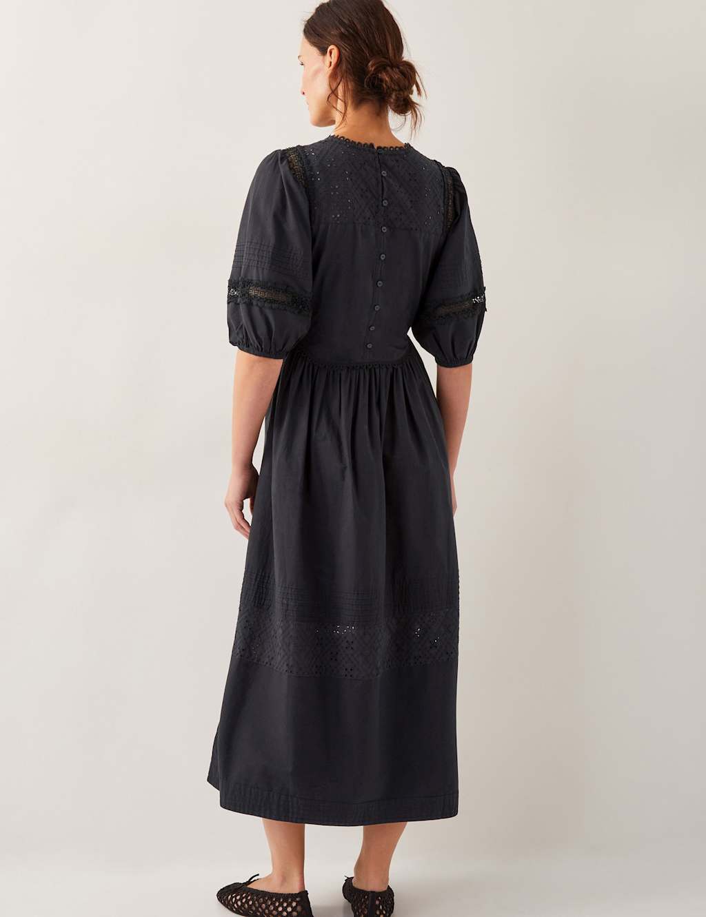 Pure Cotton Broderie Midi Waisted Dress 4 of 4