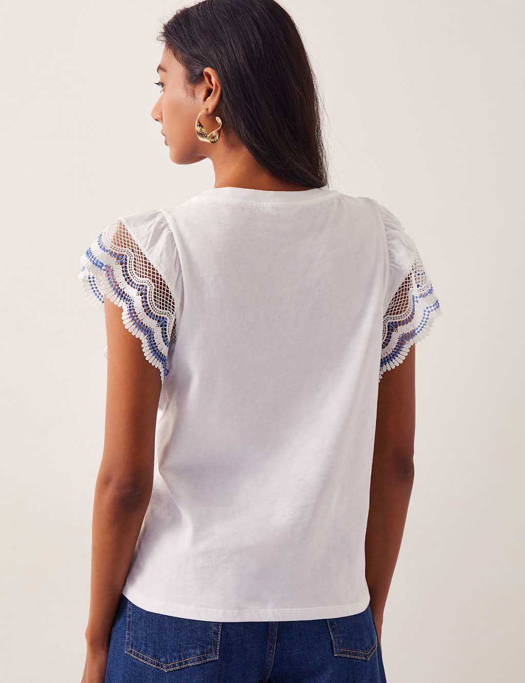 Pure Cotton Embroidered Angel Sleeve Top 4 of 5