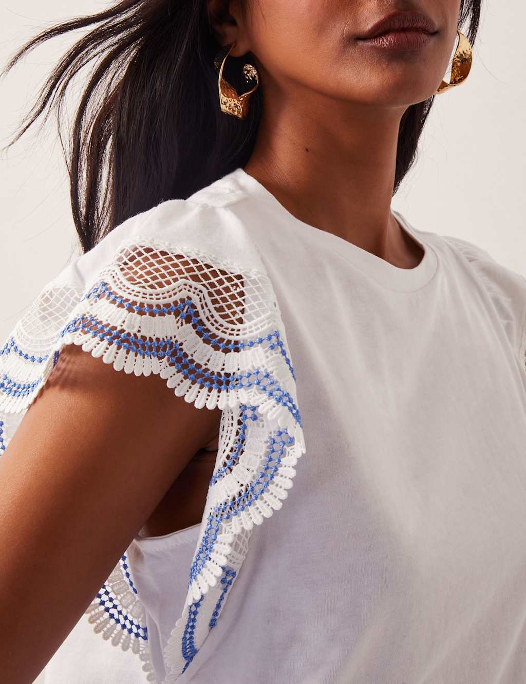 Pure Cotton Embroidered Angel Sleeve Top 5 of 5