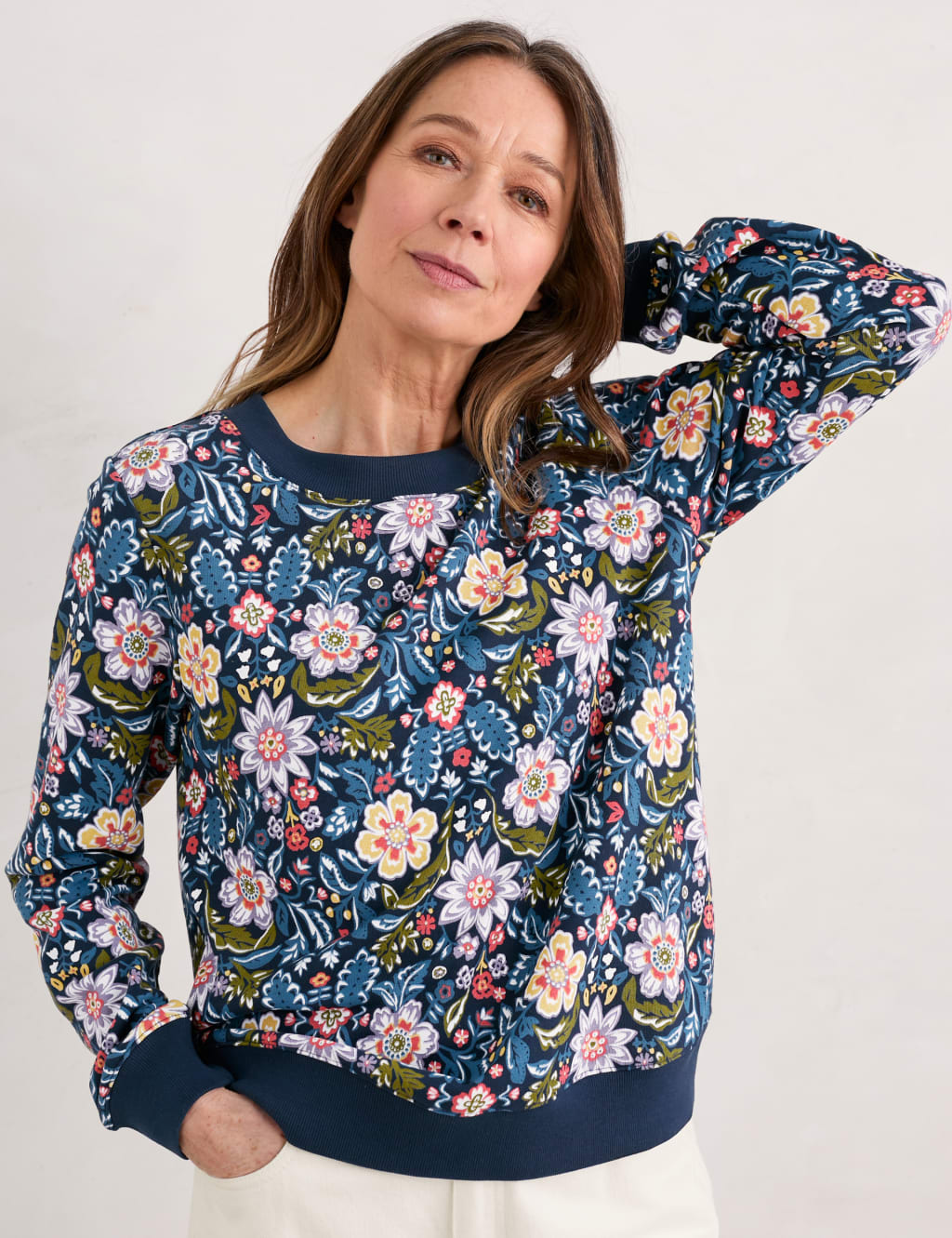 Pure Cotton Floral Crew Neck Sweatshirt Seasalt Cornwall M S