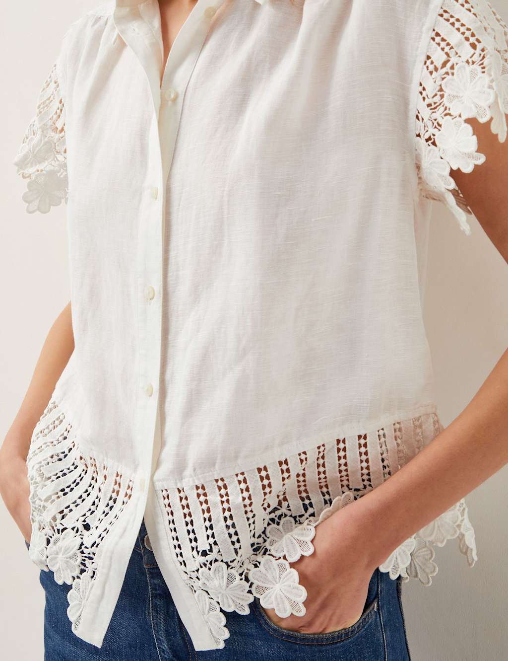 Linen Blend Embroidered Button Through Shirt 3 of 5