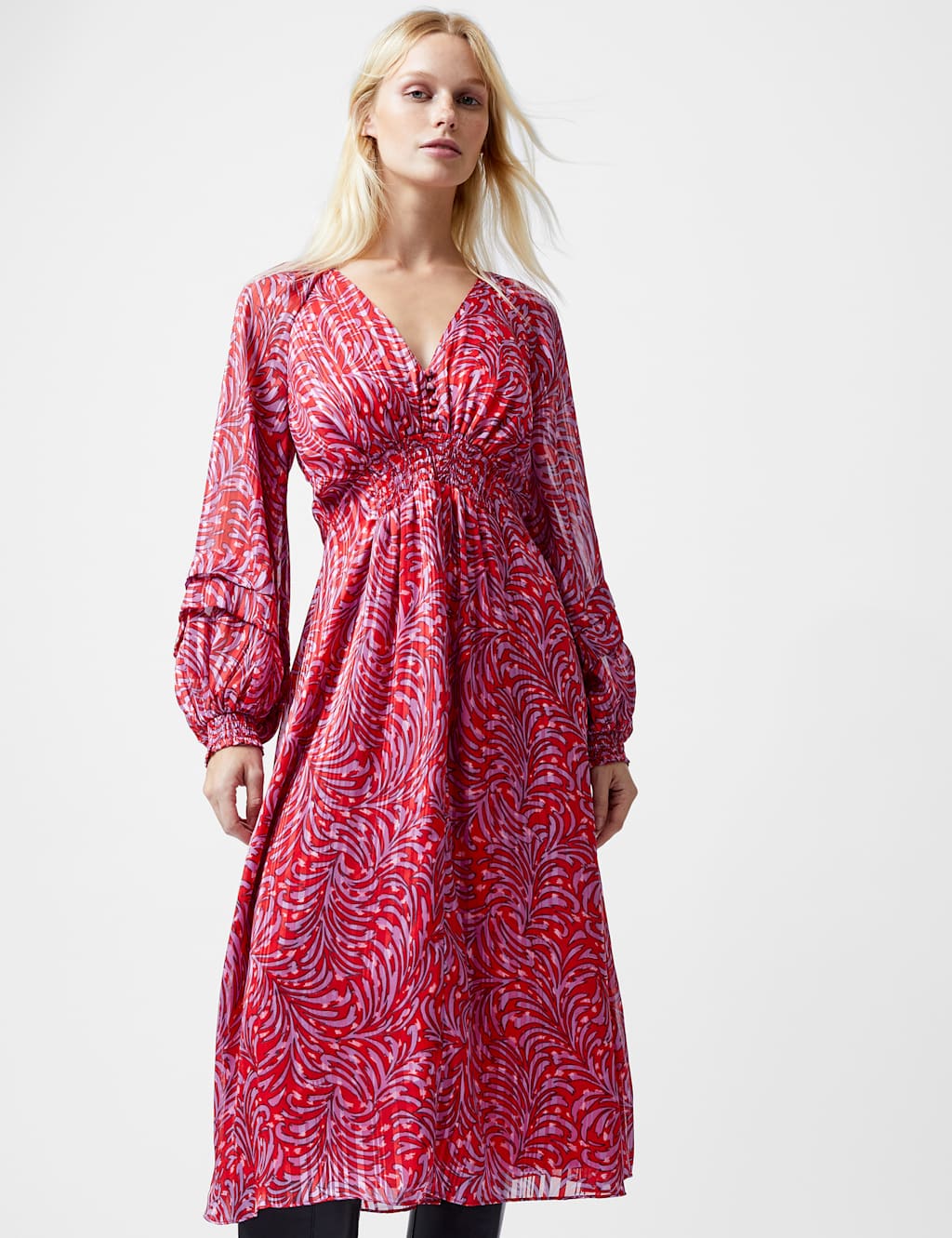 Jacquard V-Neck Midi Waisted Dress 3 of 3