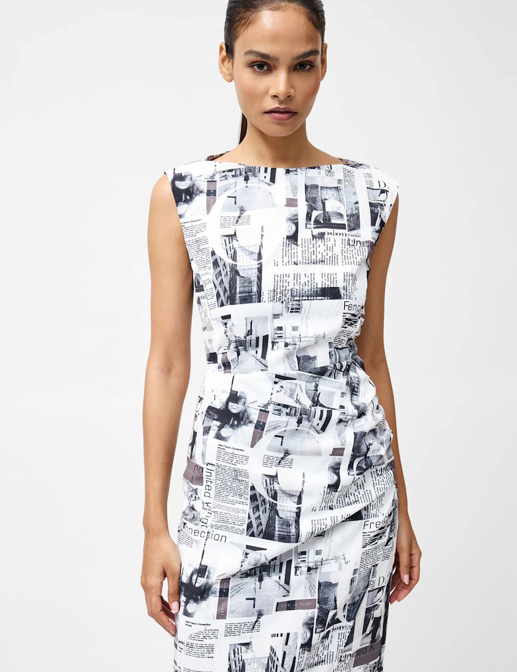 Crepe Slash Neck Printed Midi Column dress 3 of 3