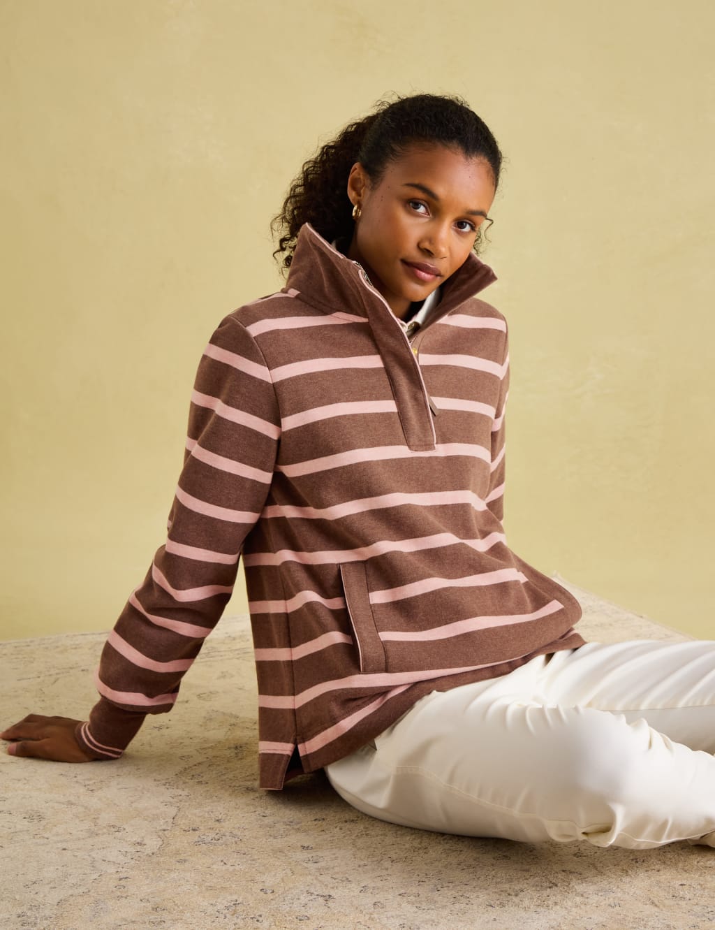 Pure Cotton Striped Half Zip Sweatshirt