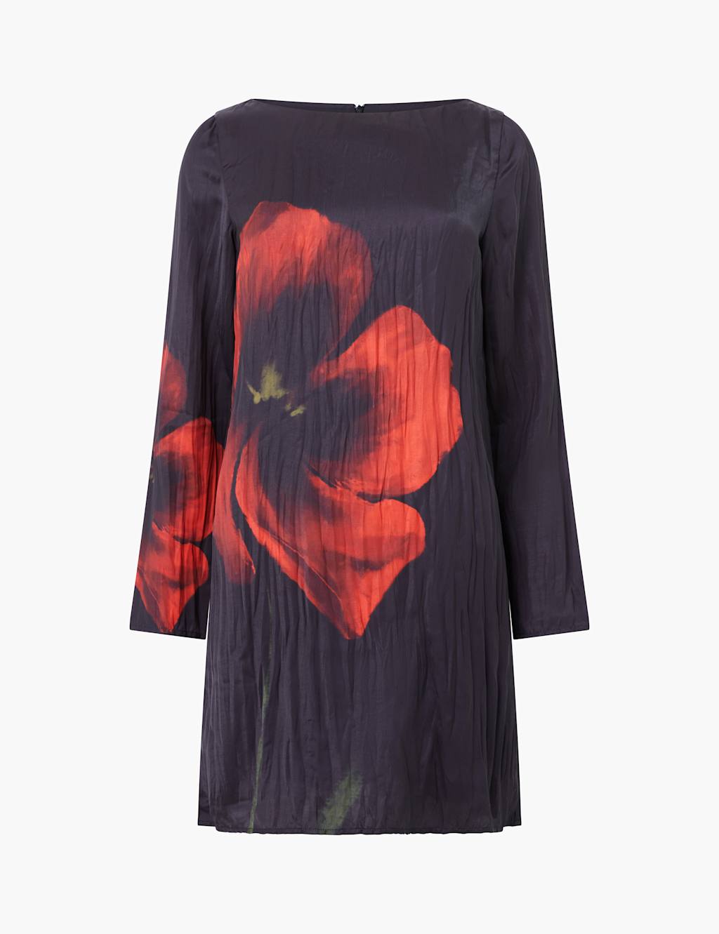 Satin Floral Slash Neck Mini Shift Dress 2 of 3