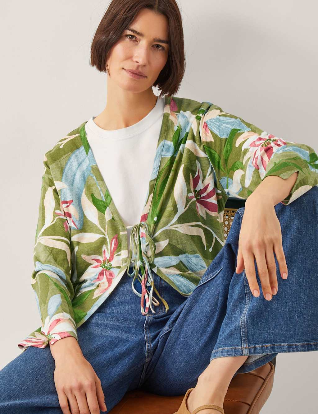 Linen Rich Floral Tie Front Shirt 2 of 5
