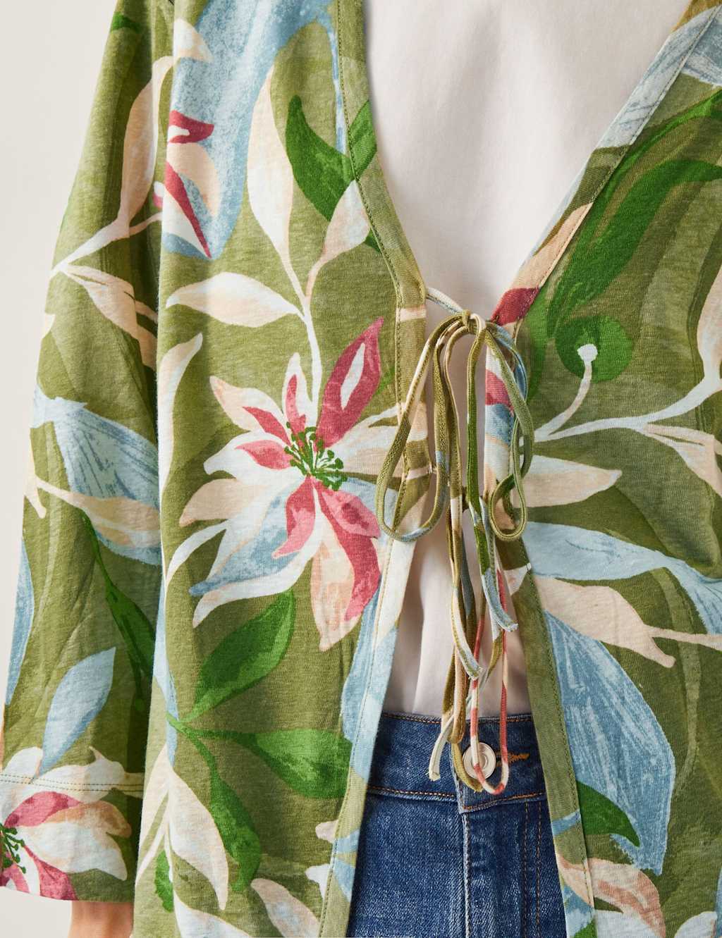 Linen Rich Floral Tie Front Shirt 4 of 5