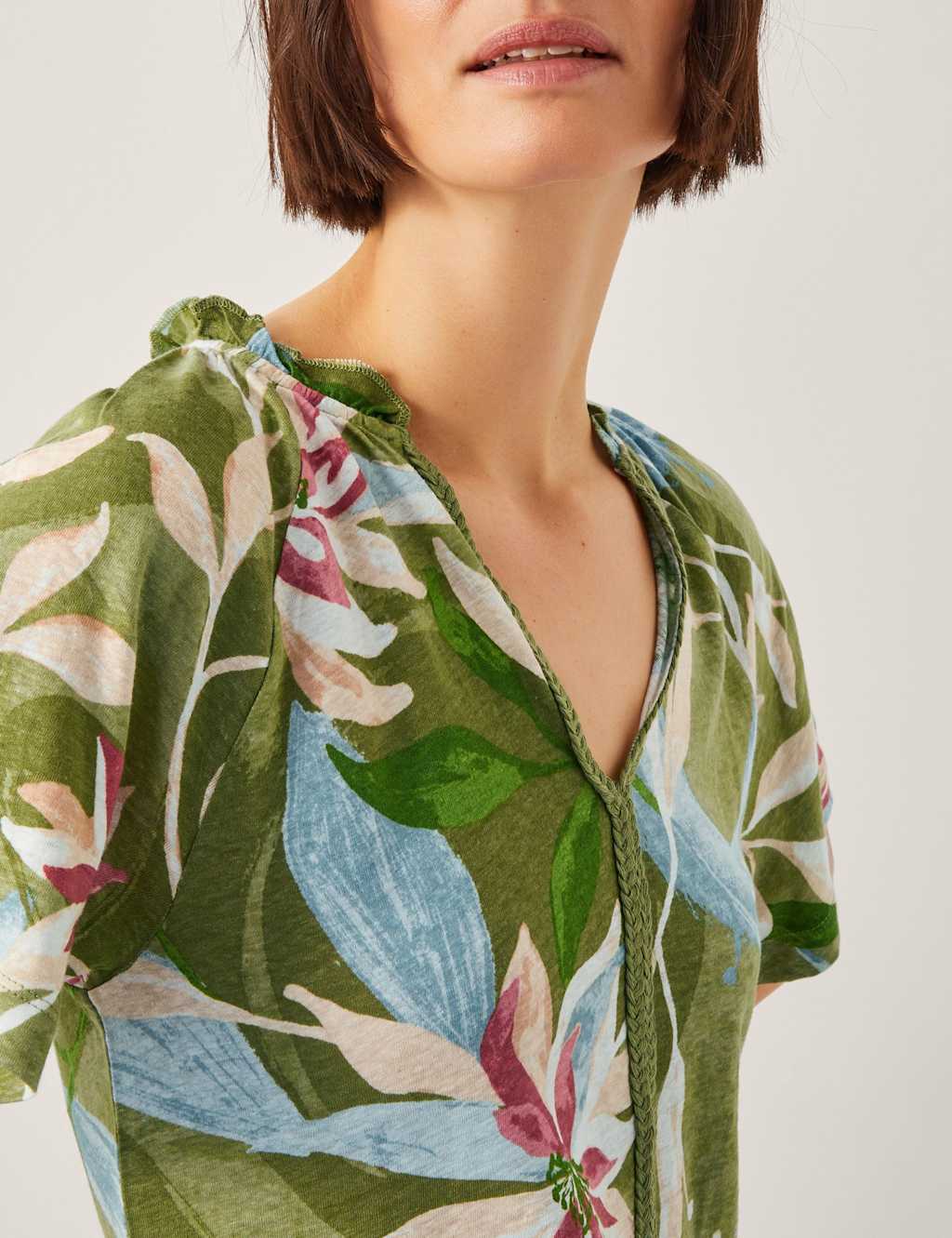 Linen Rich Floral V-Neck Top 3 of 4