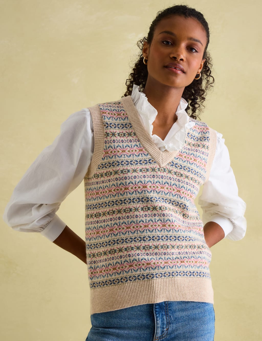 Textured V-Neck Knitted Vest with Wool 1 of 8
