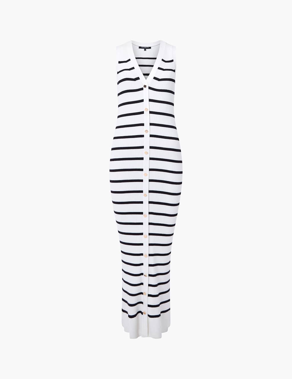 Knitted Striped V-Neck Midi Jumper Dress 2 of 3