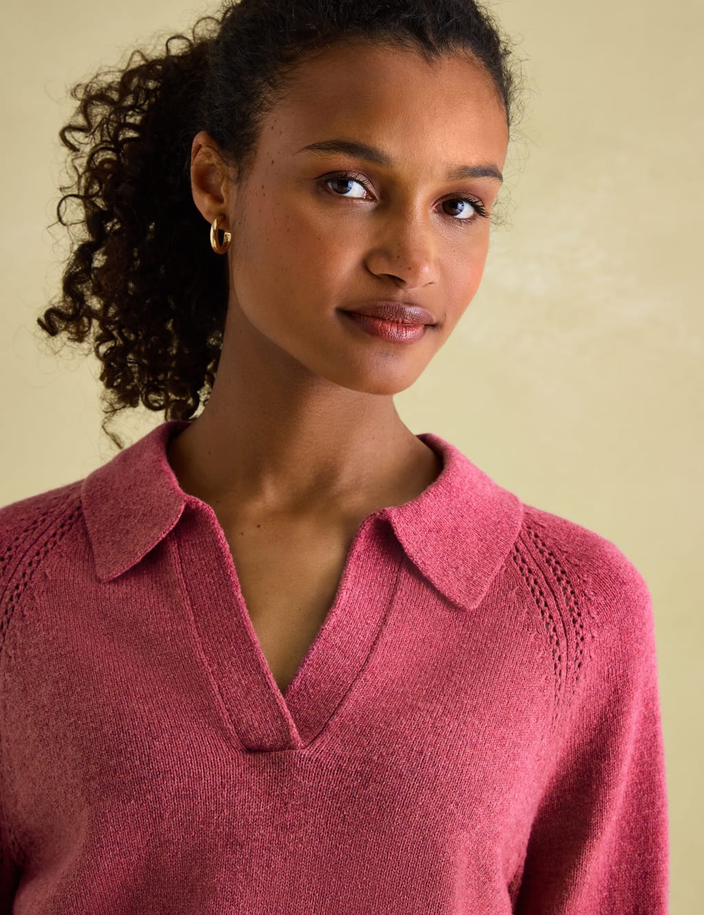 Pointelle Collared V-Neck Jumper with Wool 3 of 7