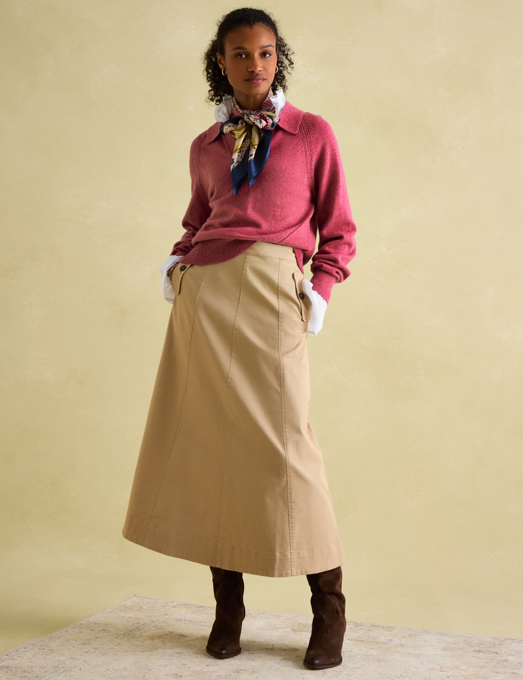 Pointelle Collared V-Neck Jumper with Wool 4 of 7