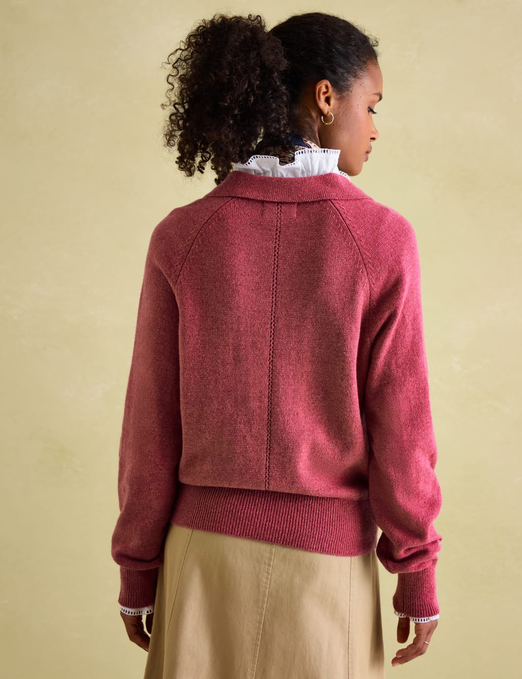 Pointelle Collared V-Neck Jumper with Wool 7 of 7