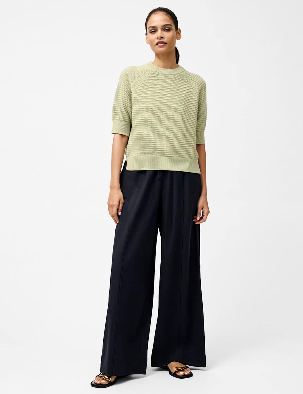 Pure Cotton Textured Crew Neck Jumper 3 of 3