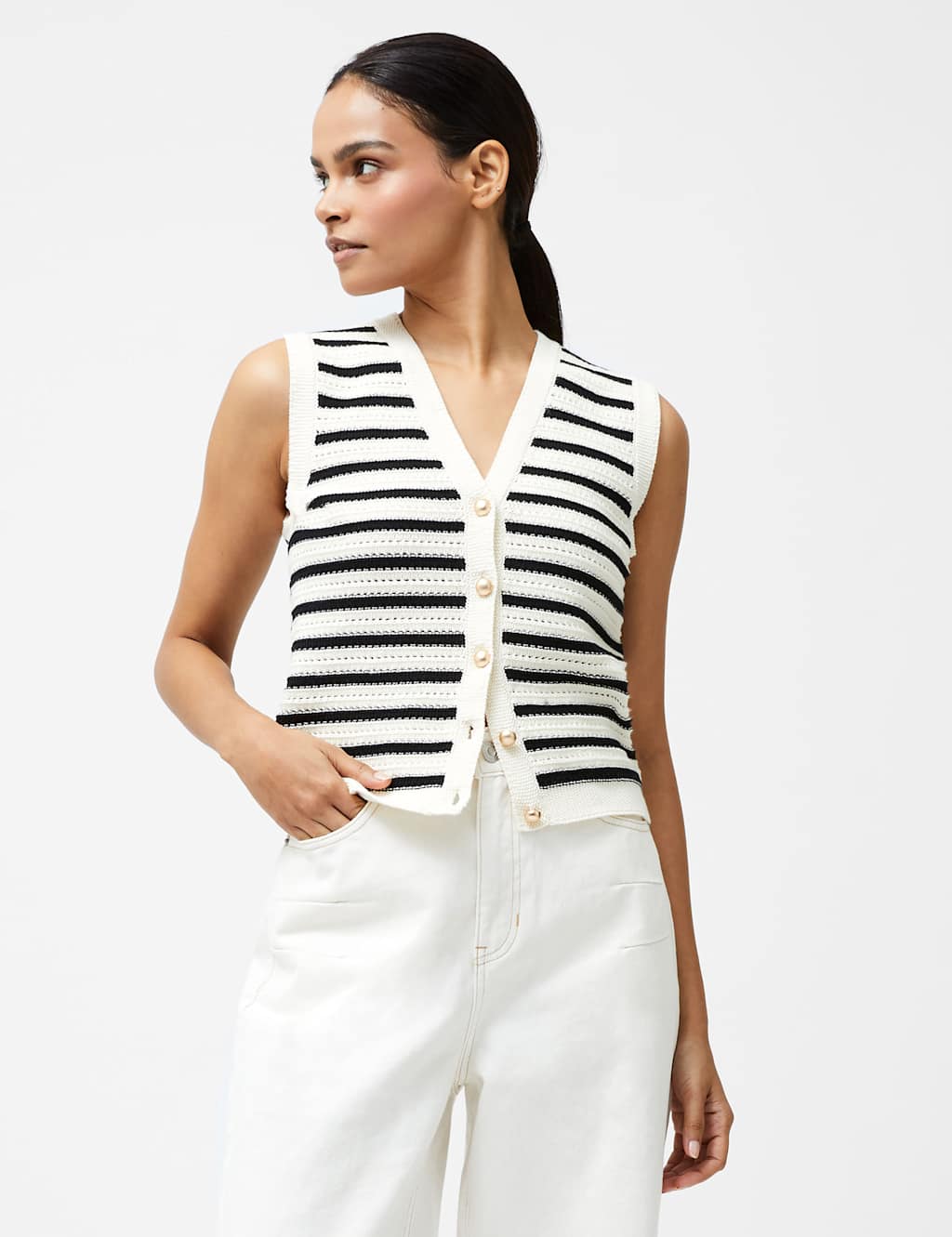 Striped Textured Knitted Waistcoat 3 of 3
