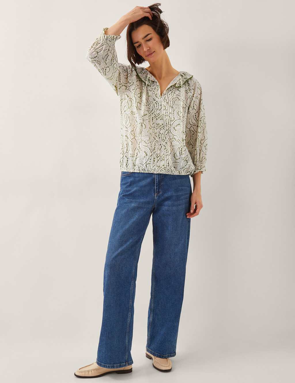 Pure Cotton Printed Pleated Tie Neck Blouse 2 of 4