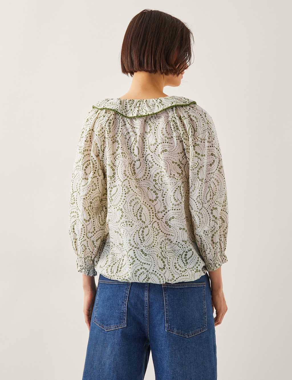 Pure Cotton Printed Pleated Tie Neck Blouse 4 of 4