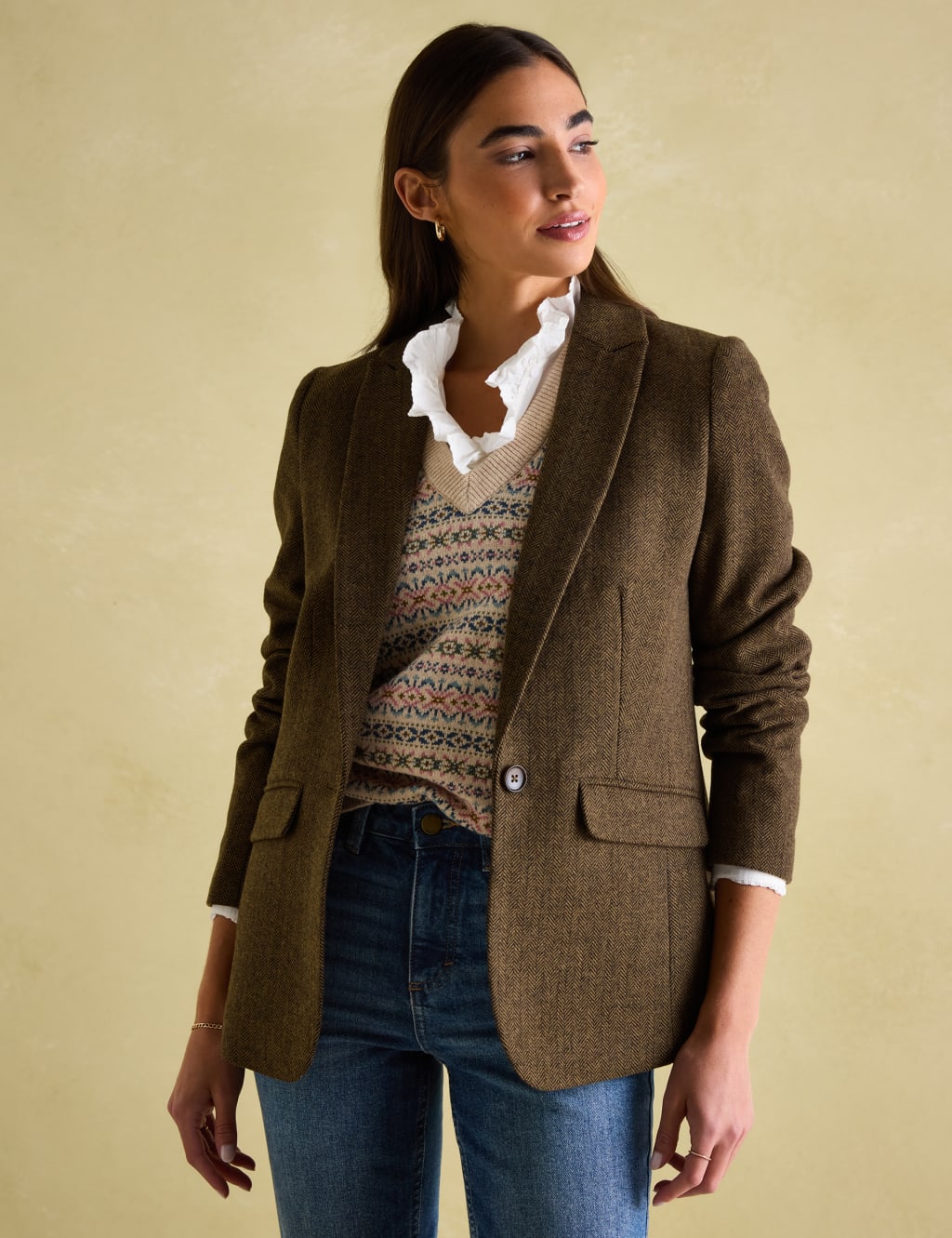 Wool Blend Tweed Herringbone Blazer Joules M S