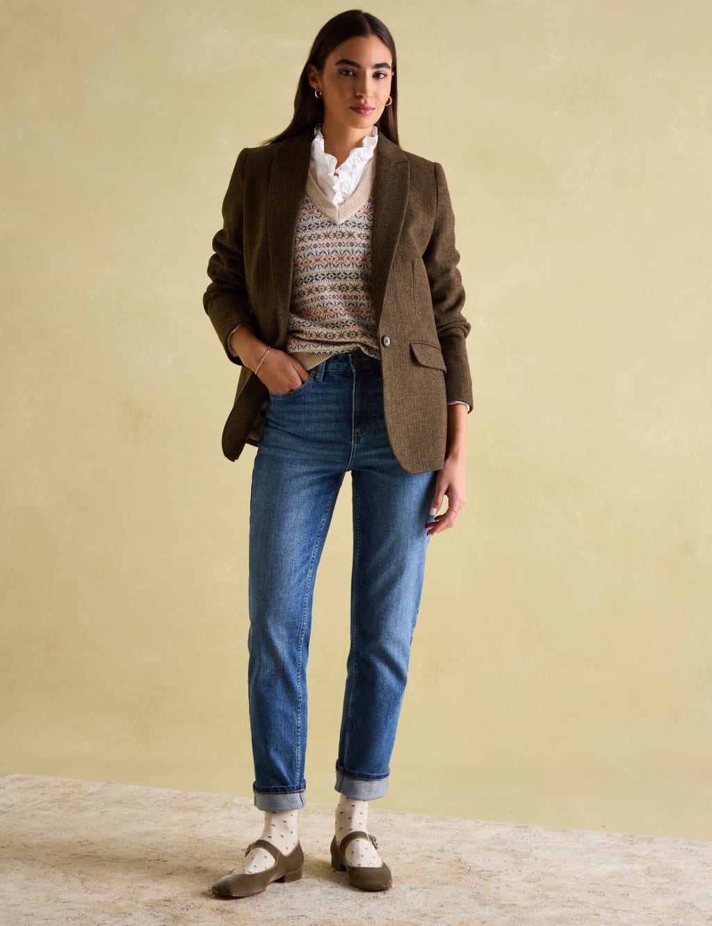 Wool Blend Tweed Herringbone Blazer 3 of 9