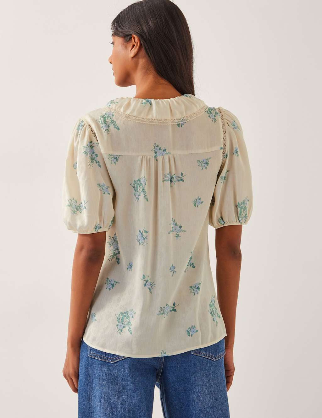 Floral Pleated Lace Insert Puff Sleeve Shirt 4 of 4