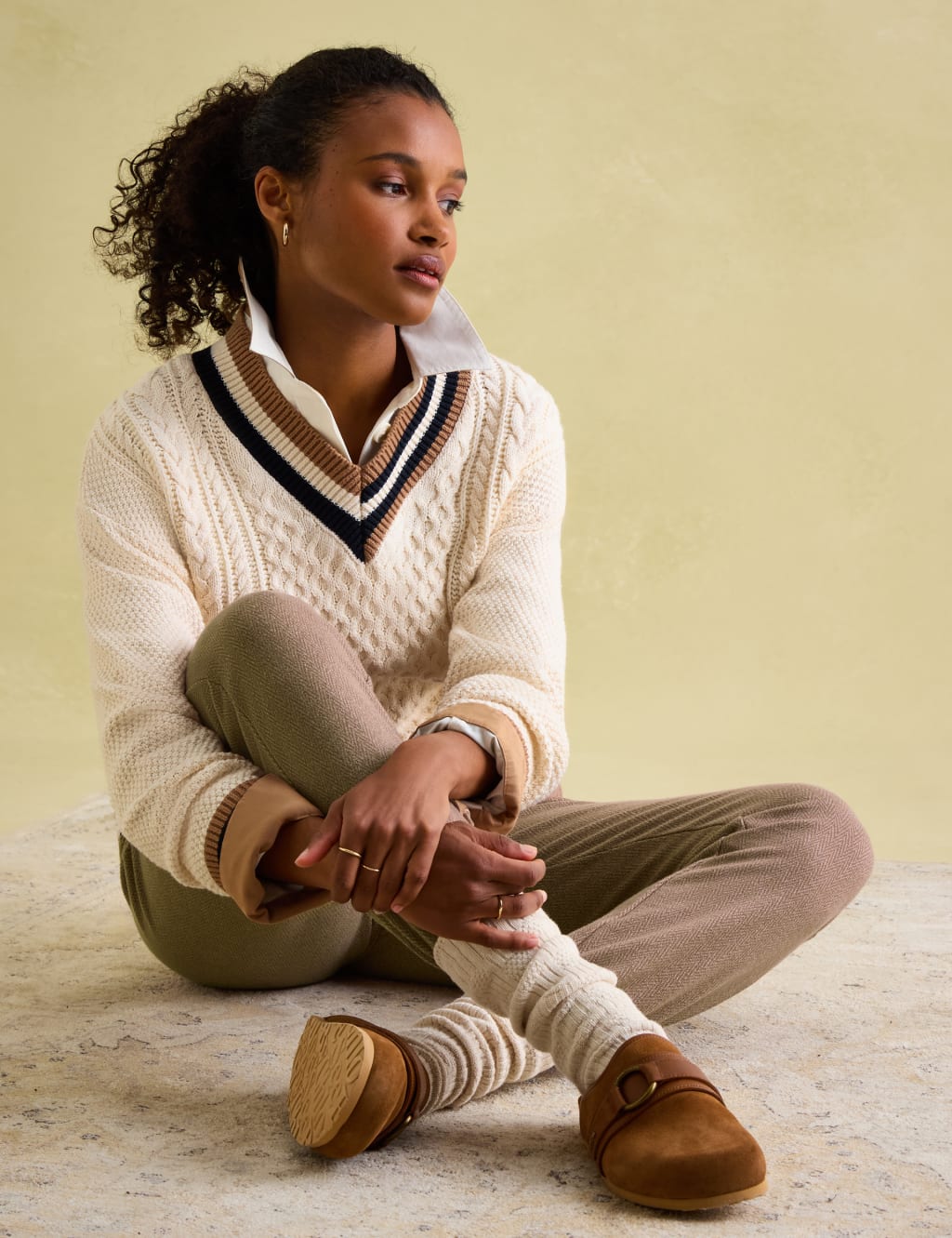 Pure Cotton Textured V Neck Jumper Joules M S
