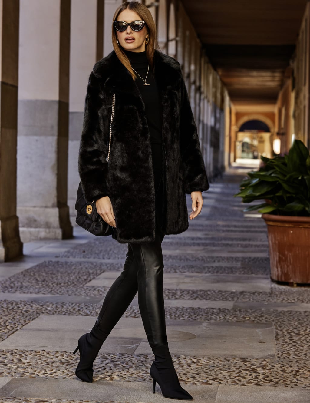 Longline black fur coat clearance